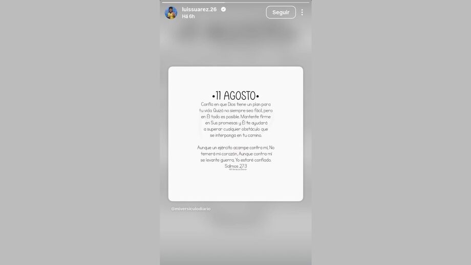 Luis Suárez confia que Deus tem um plano e está preparado para enfrentar qualquer obstáculo