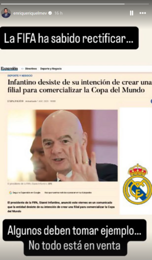 Enrique Riquelme deixou um apelo a Florentino Pérez nas suas redes sociais