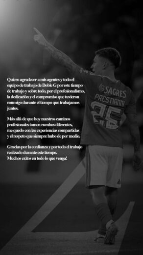 Mensagem de Prestianni nas redes sociais