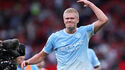 Haaland a festejar frente ao Manchester United