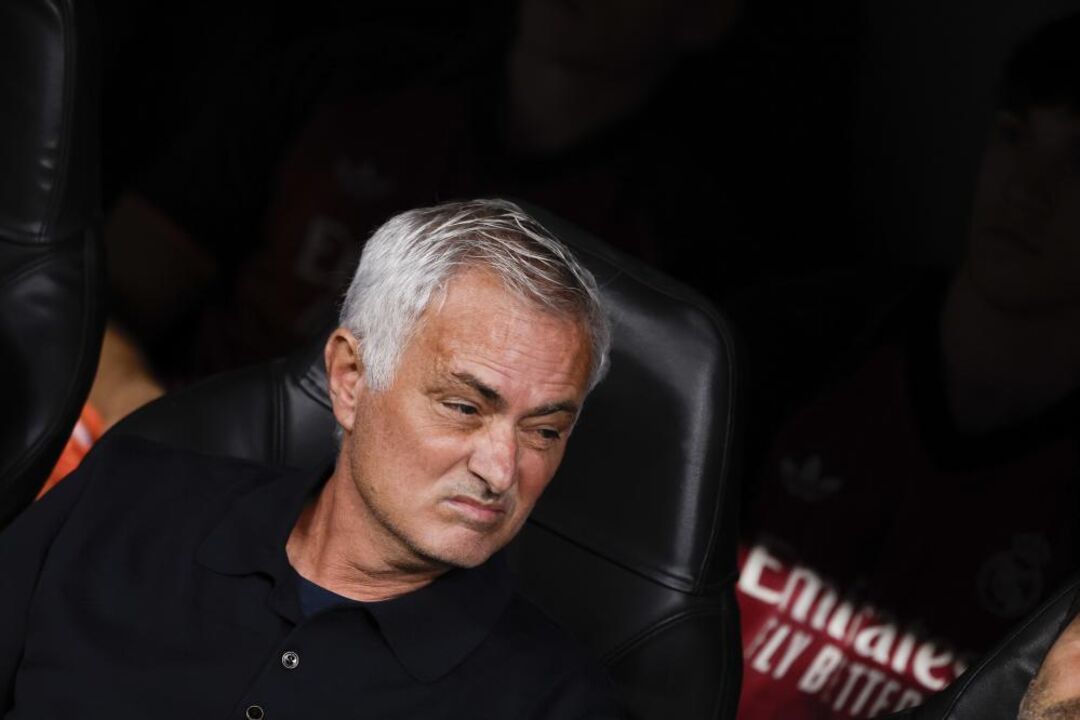 Real Madrid's head coach Jose Mourinho looks on ahead of