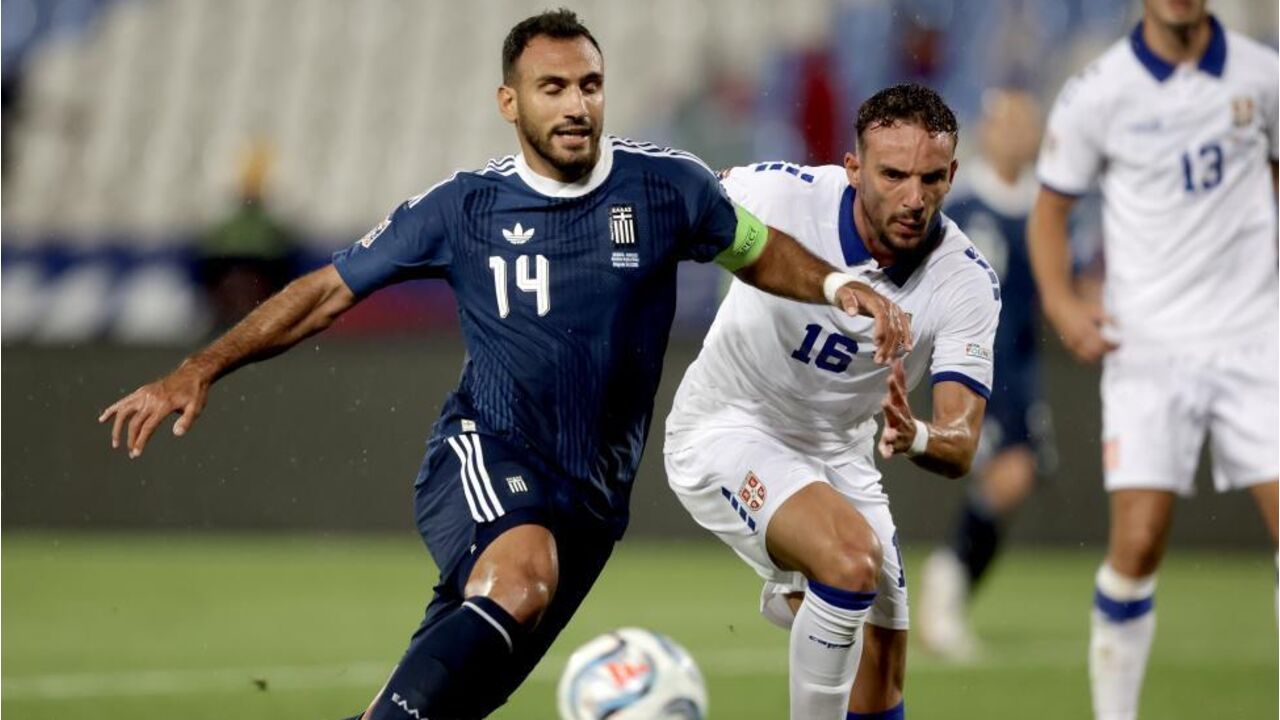 Vangelis Pavlidis of Greece (L) in action during the UEFA
