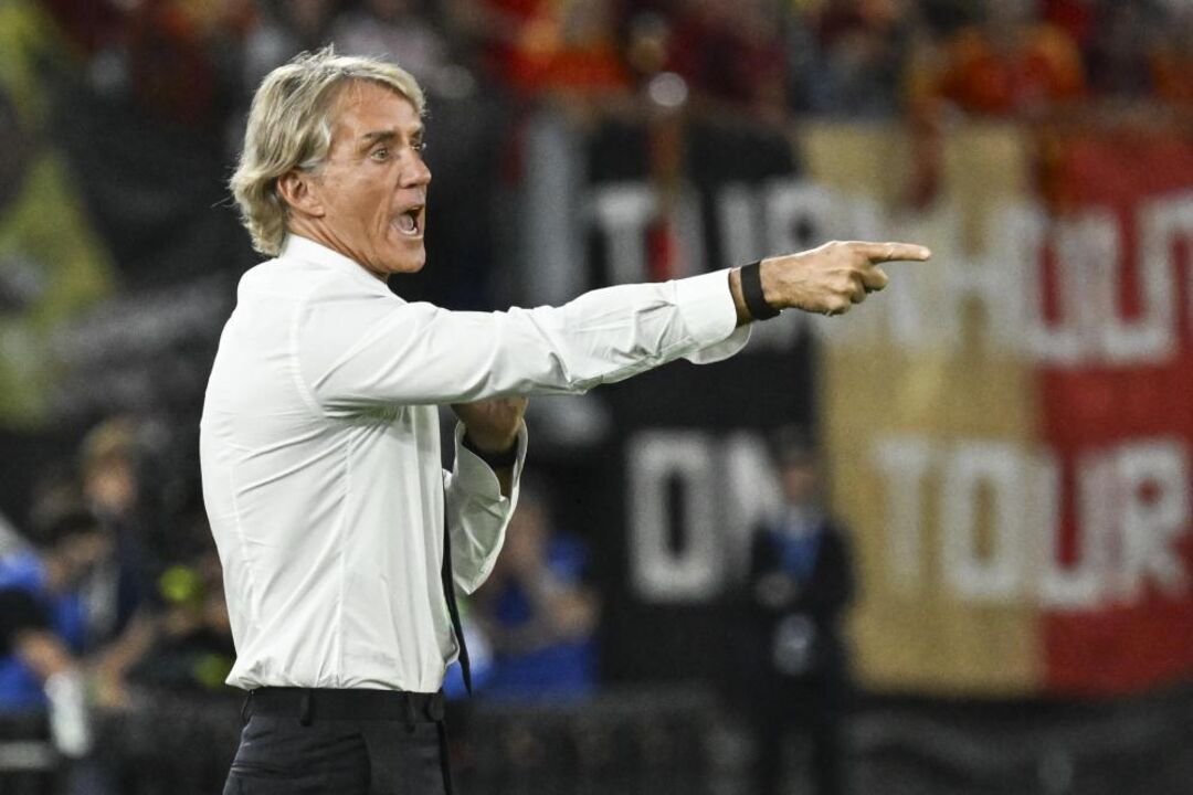 Italy's head coach Roberto Mancini reacts during the UEFA Nations