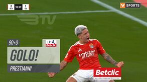 Prestianni em grande: argentino marcou pelo terceiro jogo seguido e fechou as contas da vitória do Benfica