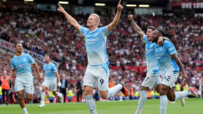 Haaland celebra golo frente ao Man. United
