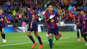 João Cancelo a celebrar o primeiro golo do Barcelona 