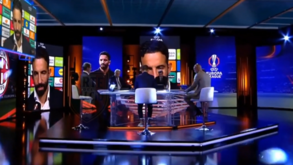 Estúdio da Sky Sports durante entrevista a Ruben Amorim após o Milan-Benfica