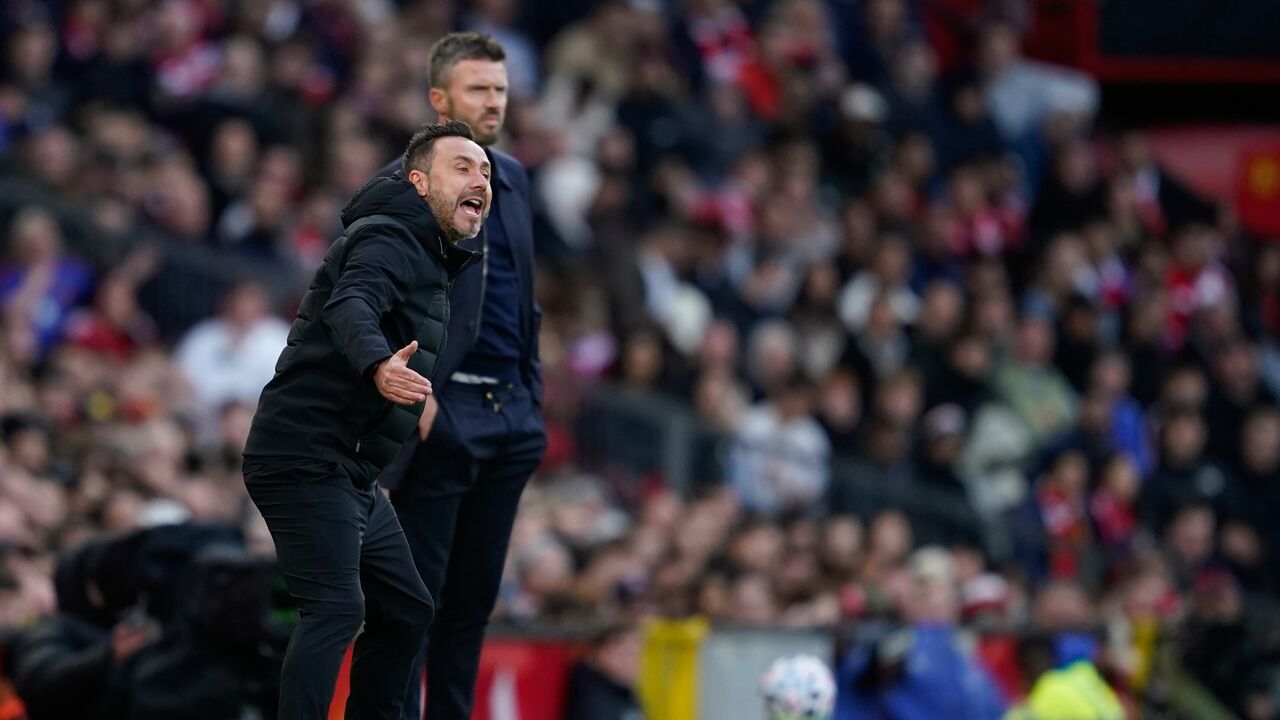 Roberto De Zerbi, treinador do Tottenham, em Old Trafford