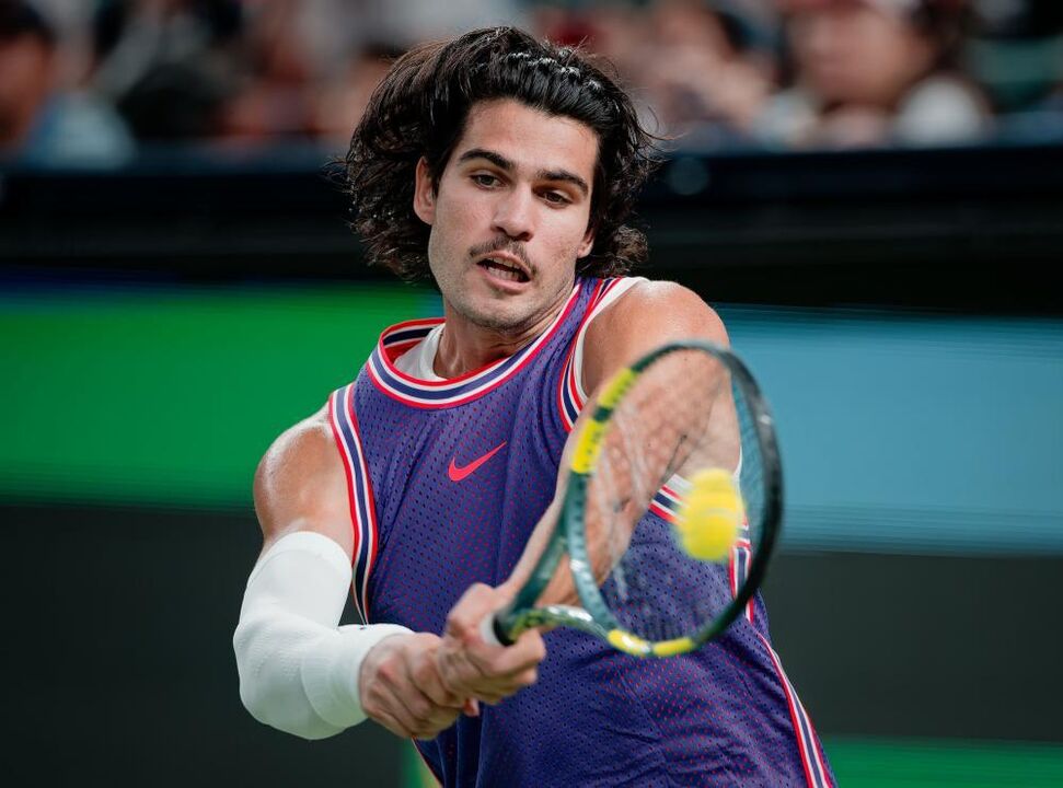 Carlos Alcaraz of Spain in action during his Men's Singles
