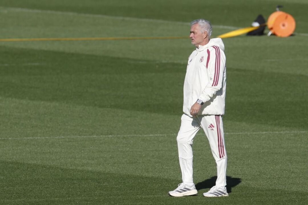 Real Madrid head coach Jose Mourinho in action during a