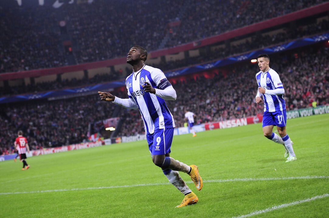 FC Porto Jackson Martinez, left, celebrates his goal after scoring during the Champions League Group H soccer match between Athletic