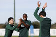 Plantel do Sporting no último treino antes da viagem para Lens