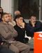 Carlos Fangueiro, técnico do Leixões, e os capitães Paulinho e Stefanovic na sessão de esclarecimentos da SAD