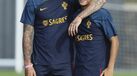 Os jogadores durante os treinos
