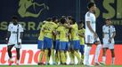 Jogadores do Arouca celebram golo de Barbero frente ao E. Amadora