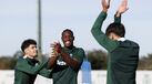 Plantel do Sporting no último treino antes da viagem para Lens