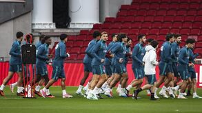 O treino de quarta-feira da Seleção no Estádio Parken, em Copenhaga, já sem CR7