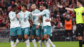 Trincão a festejar com a Seleção Nacional frente à Dinamarca