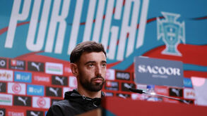 Bruno Fernandes na conferência de imprensa de Portugal