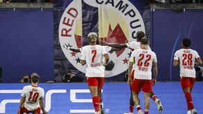 Gruda celebra golo pelo Leipzig
