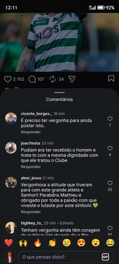 As reações dos adeptos na publicação do Sporting a parabenizar Mathieu